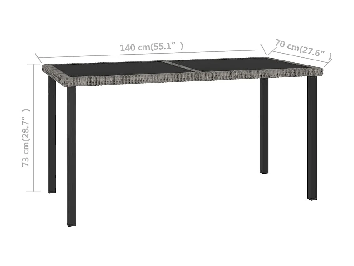 Mesa de comedor de jardín Gris 140x70x73 cm Mimbre de resina