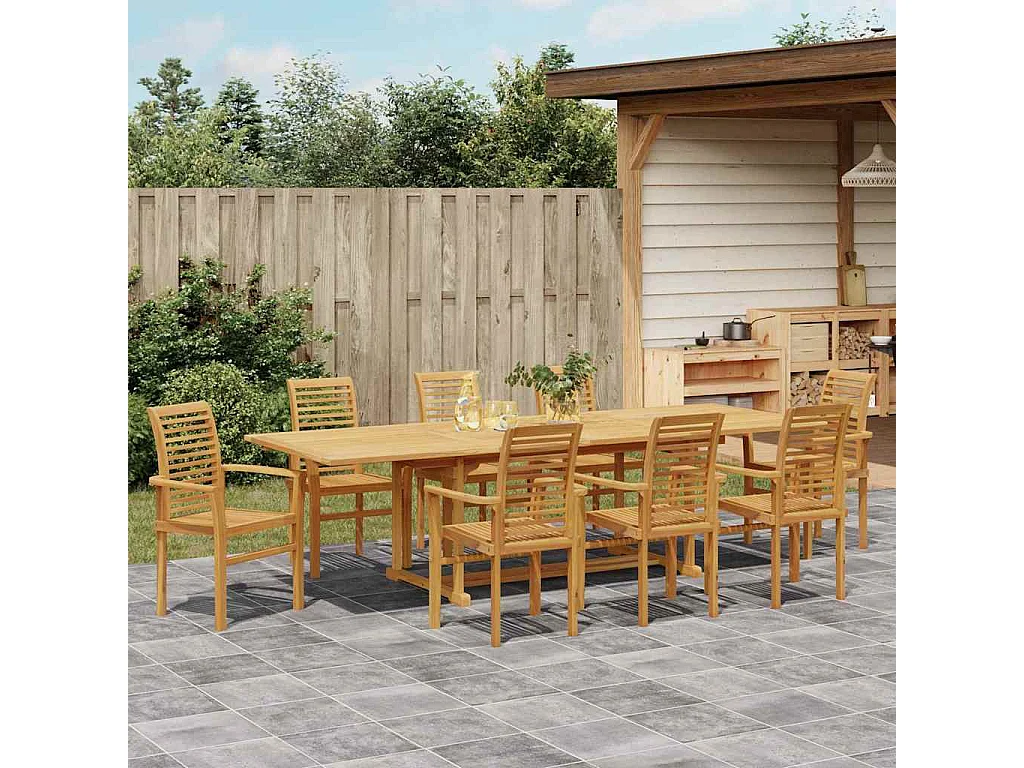 Ensemble de salle à manger pour jardin 9 pcs Marron