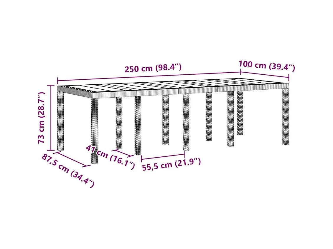 Table de Jardin Blanc 250 x 100 x 73 cm polyrotin