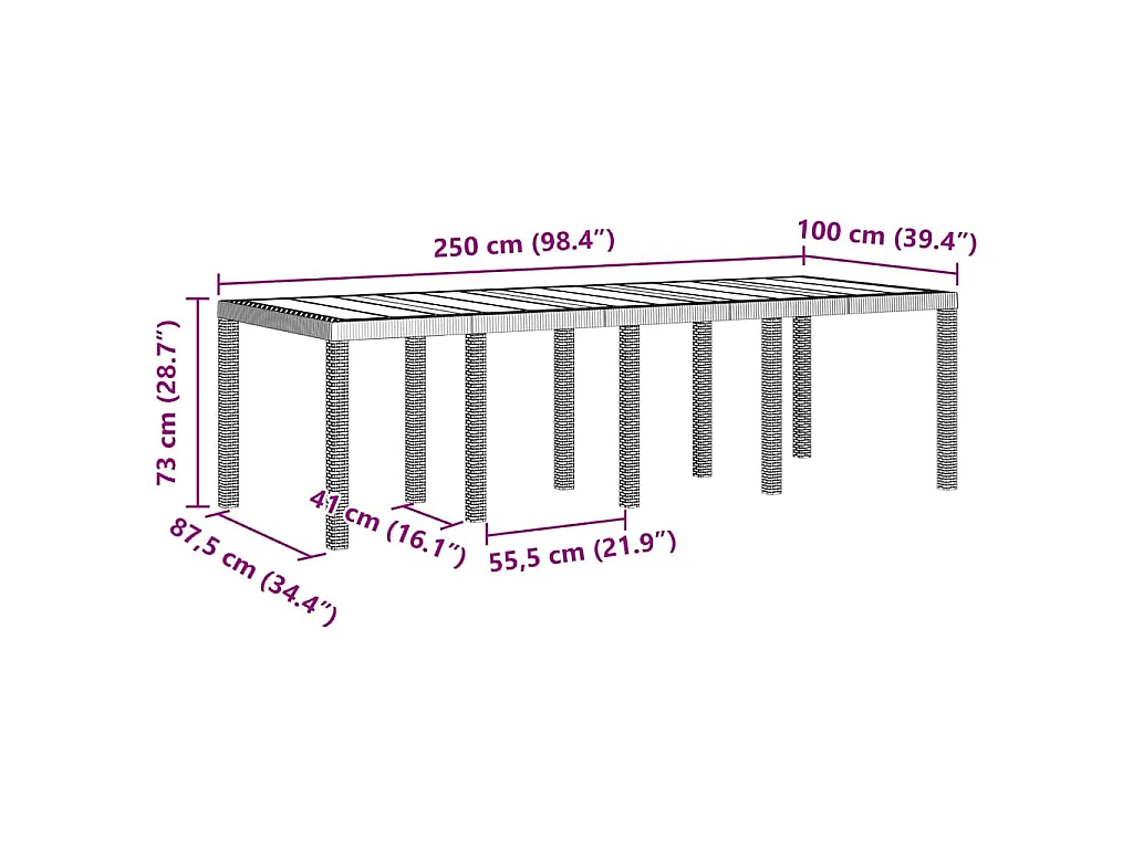 Tavolo da giardino bianco 250 x 100 x 73 cm in polyrattan