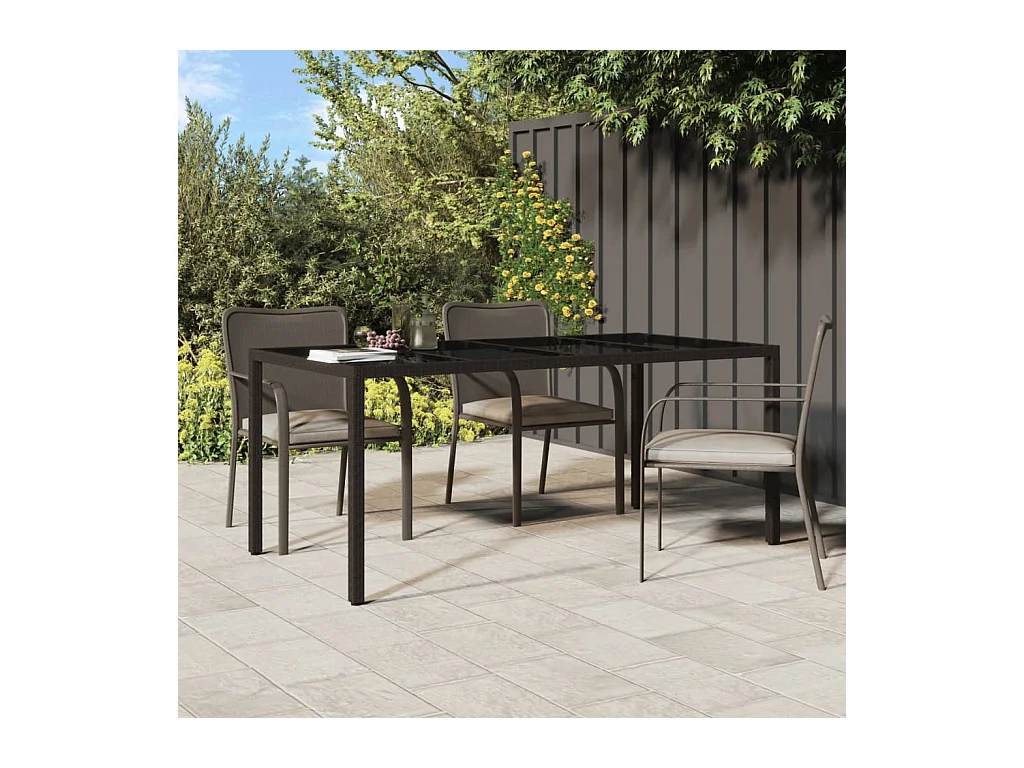 Bruine tuintafel 190x90x75 cm Gehard glas/gevlochten hars