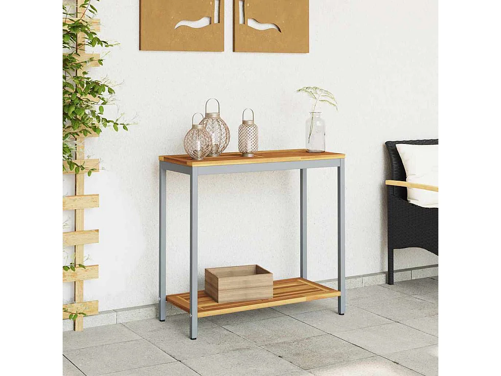 Table de jardin avec stockage Naturel et gris 80 x 35 x 75 cm