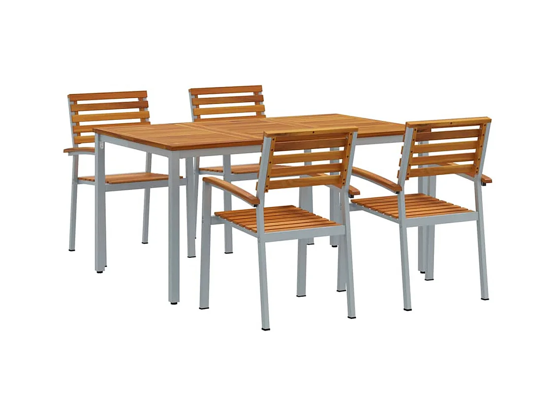 Ensemble de salle à manger pour jardin 5 pcs Gris et marron