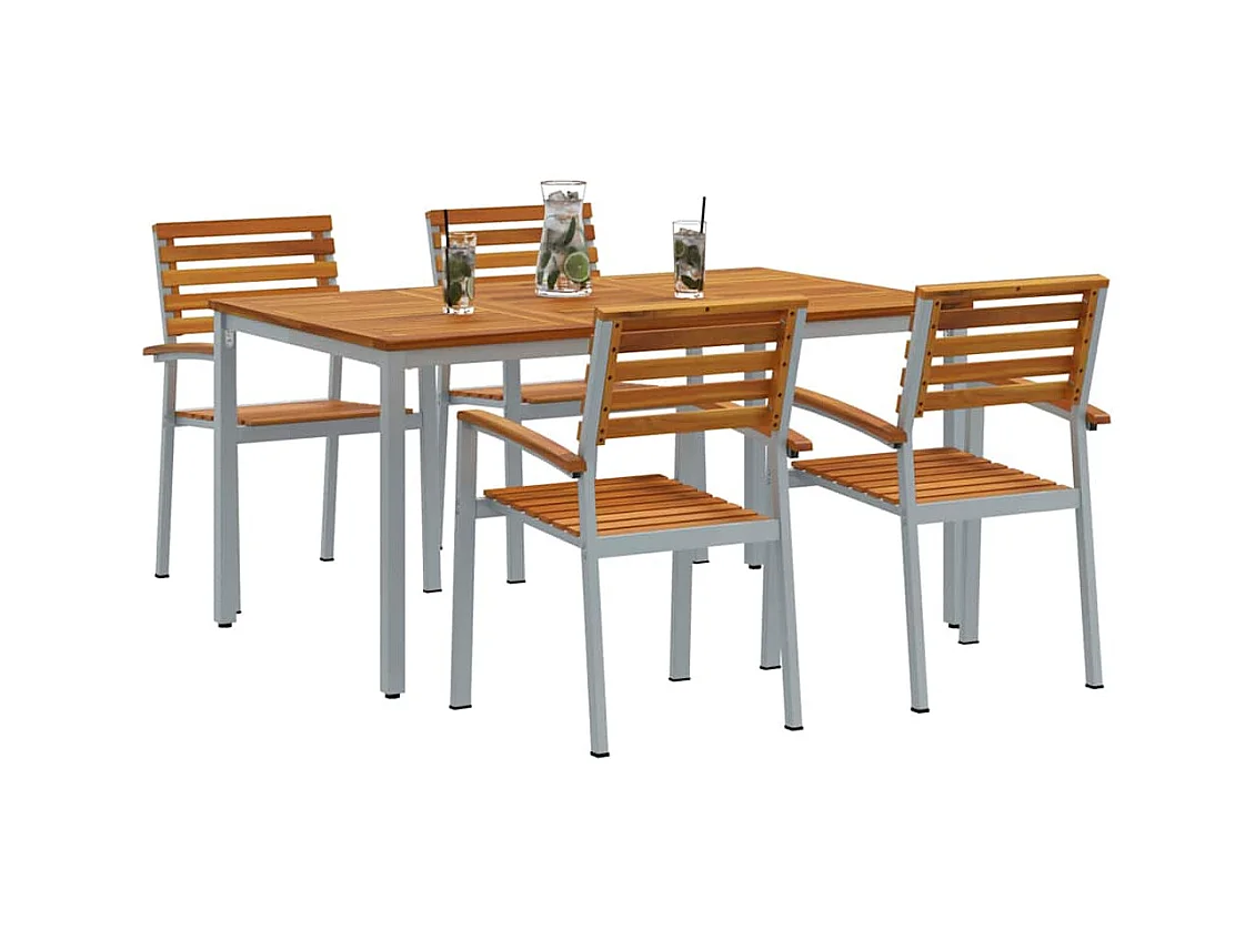 Ensemble de salle à manger pour jardin 5 pcs Gris et marron