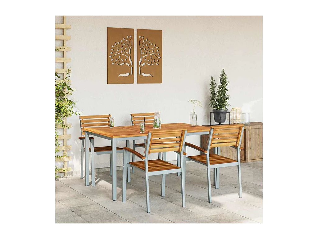 Ensemble de salle à manger pour jardin 5 pcs Gris et marron