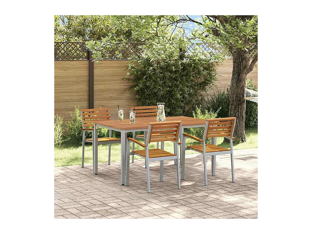 Ensemble de salle à manger pour jardin 5 pcs Gris et marron