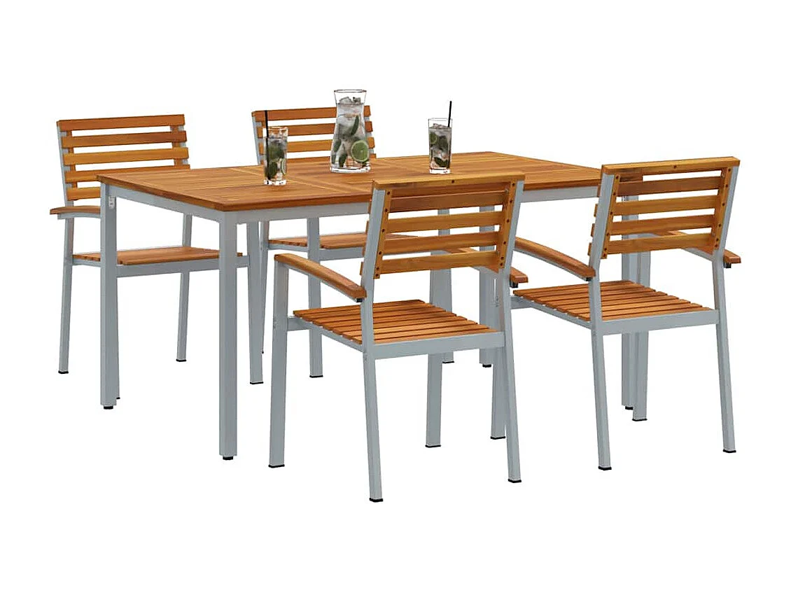 Ensemble de salle à manger pour jardin 5 pcs Gris et marron