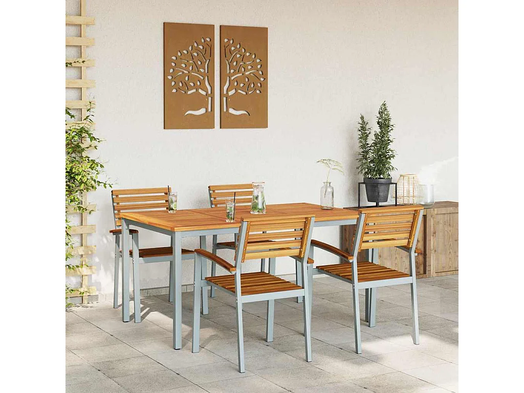 Ensemble de salle à manger pour jardin 5 pcs Gris et marron