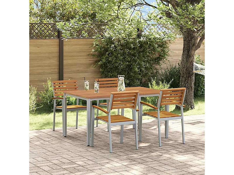 Set da pranzo da giardino da 5 pezzi in grigio e marrone