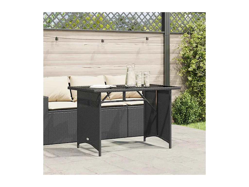 Tuintafel met zwart glazen blad 110x68x70 polyrotan