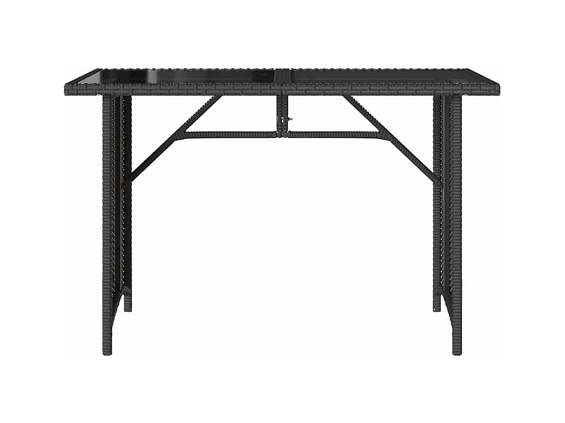 Tuintafel met zwart glazen blad 110x68x70 polyrotan
