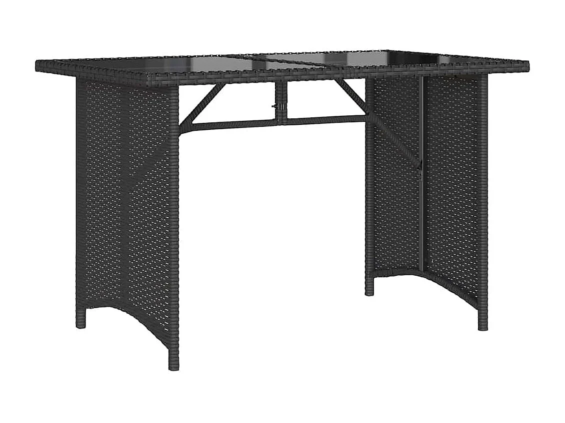 Tuintafel met zwart glazen blad 110x68x70 polyrotan