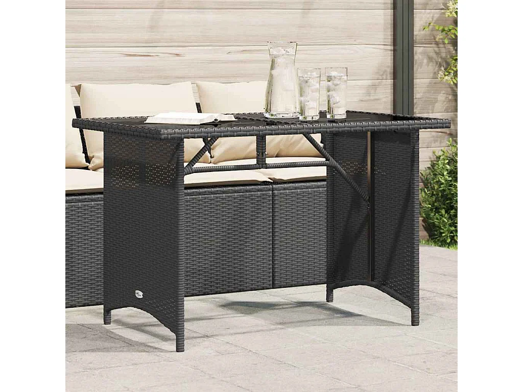 Tavolo da giardino con piano in vetro nero 110x68x70 in polyrattan