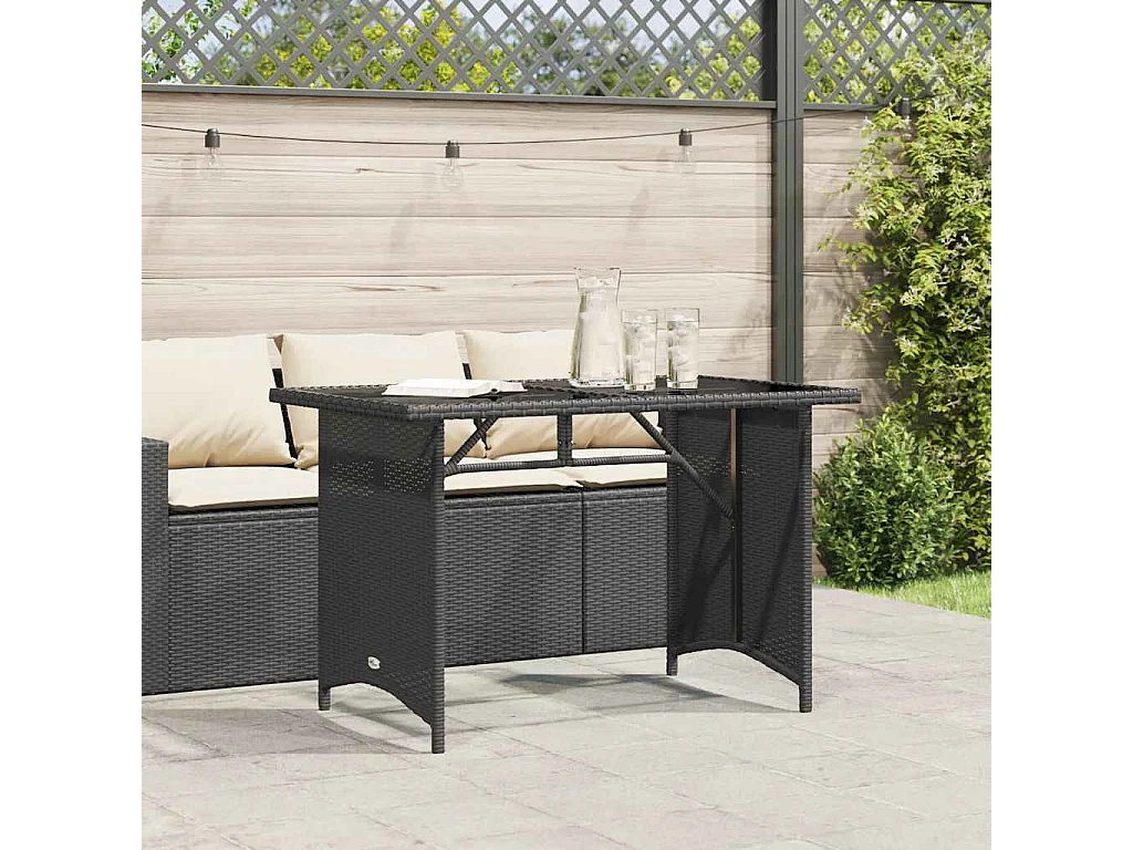 Tavolo da giardino con piano in vetro nero 110x68x70 in polyrattan