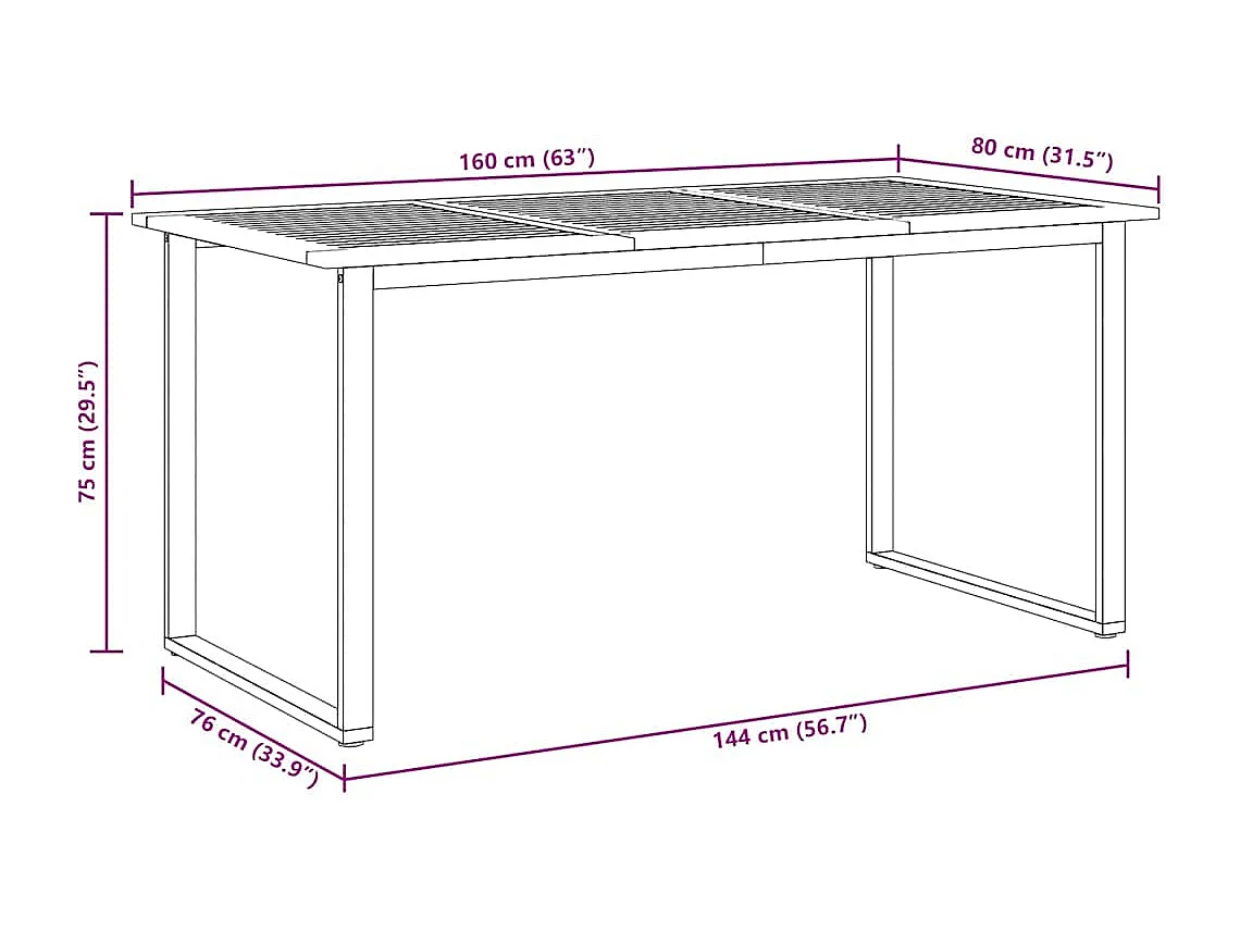 Mesa de comedor de jardín Gris 160 x 80 x 75 cm