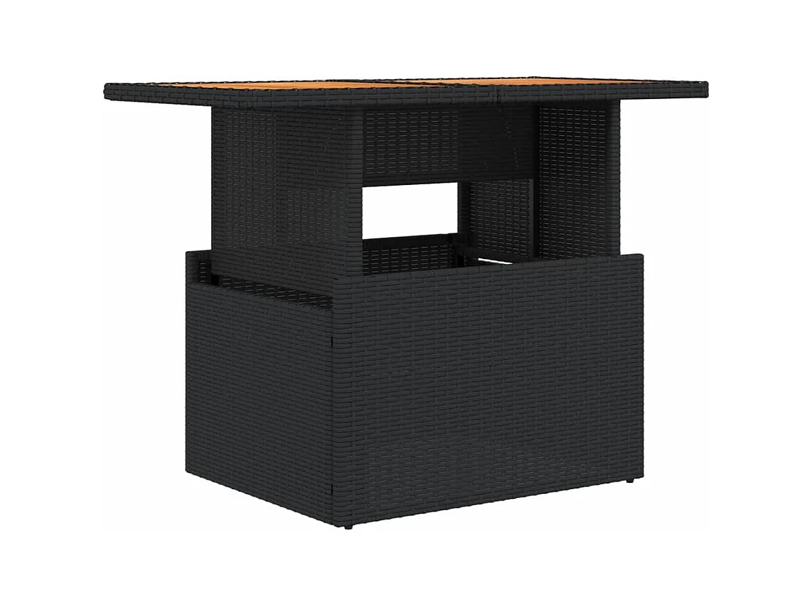 Mesa de jardín negra 100x55x73 cm resina trenzada y madera de acacia