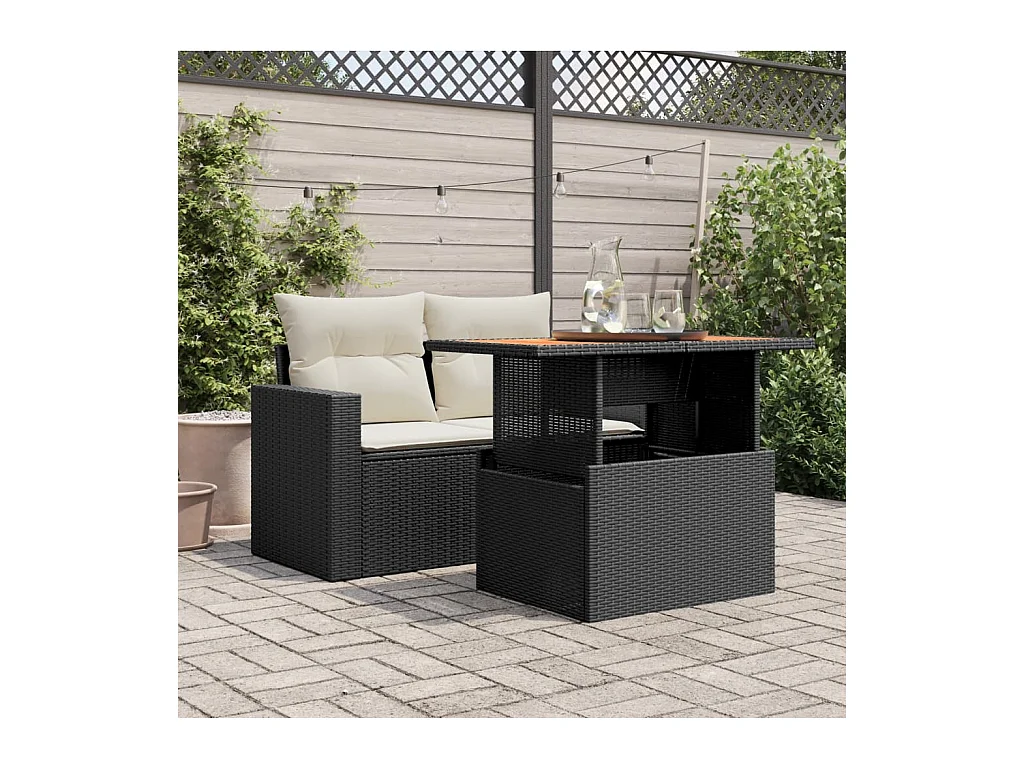 Mesa de jardín negra 100x55x73 cm resina trenzada y madera de acacia