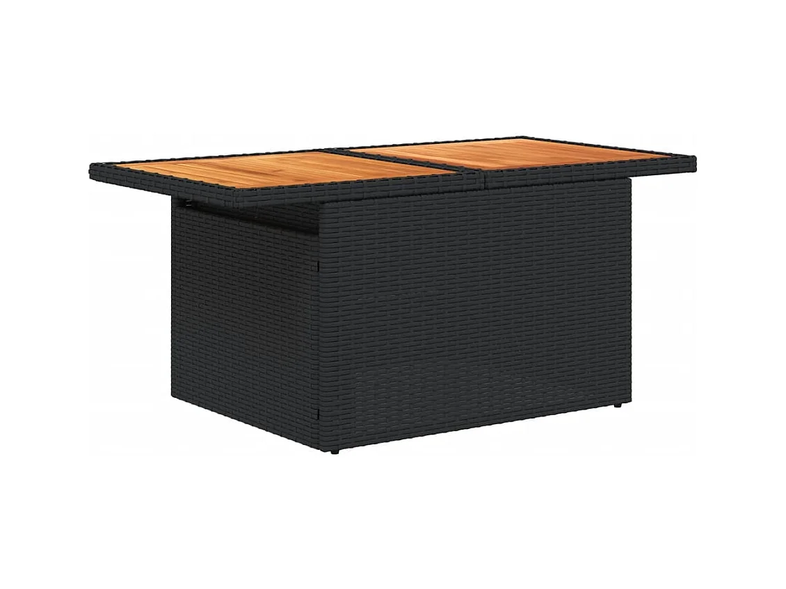 Mesa de jardín negra 100x55x73 cm resina trenzada y madera de acacia