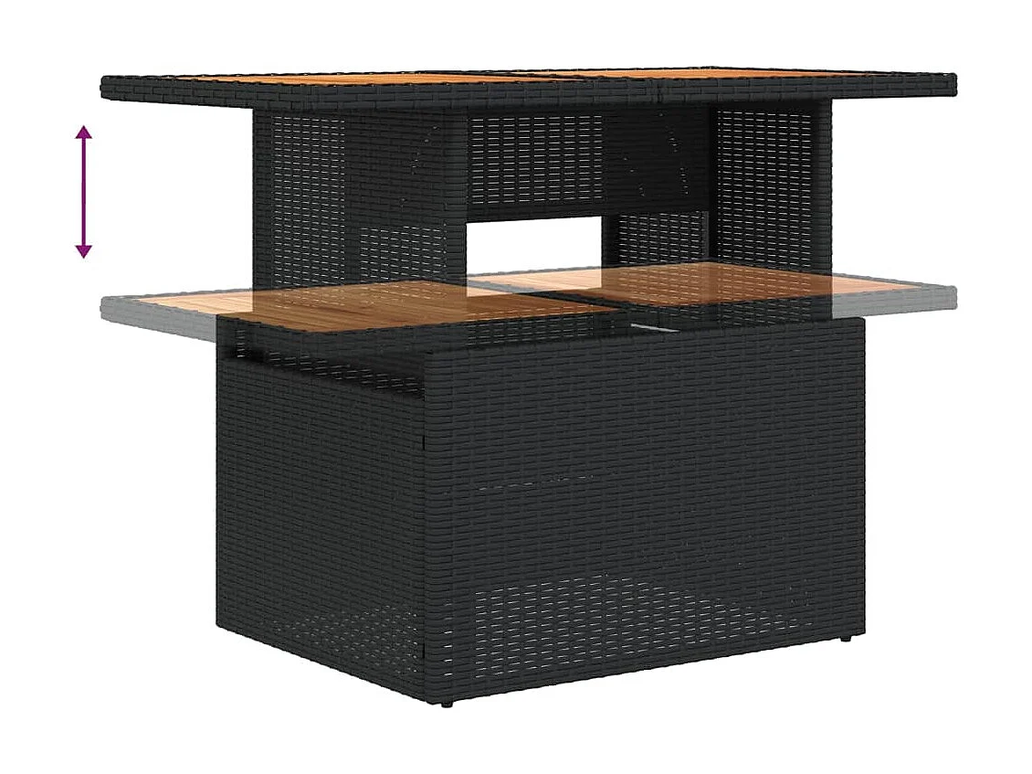 Mesa de jardín negra 100x55x73 cm resina trenzada y madera de acacia