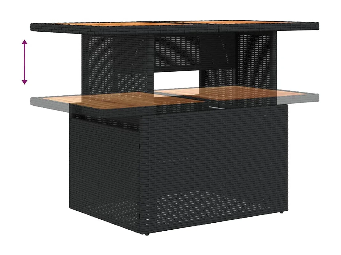 Mesa de jardín negra 100x55x73 cm resina trenzada y madera de acacia