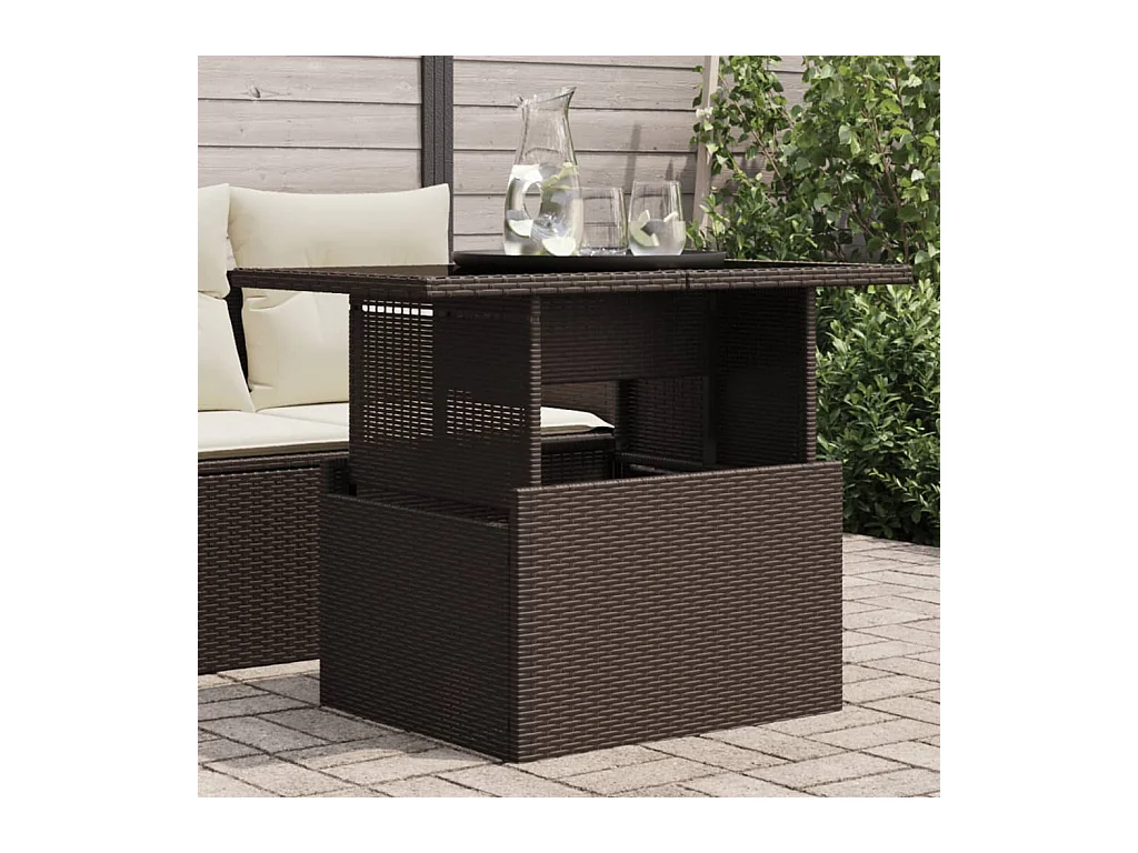 Tuintafel met bruin glazen blad 100x55x73 cm polyrotan