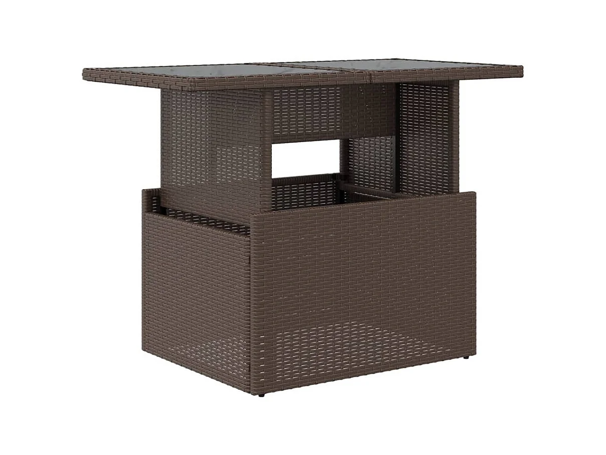 Tuintafel met bruin glazen blad 100x55x73 cm polyrotan