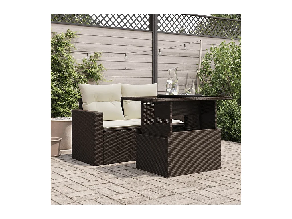 Tuintafel met bruin glazen blad 100x55x73 cm polyrotan