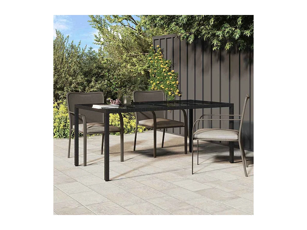 Table de jardin pour repas Noir 190 x 90 x 75 cm Poly rotin