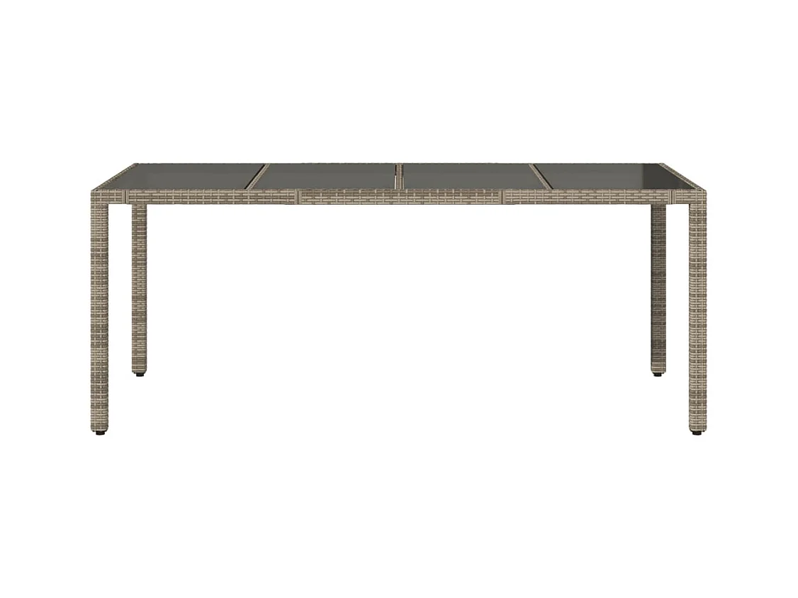 Tuintafel met glazen blad, grijs, 190x90x75cm, geweven hars