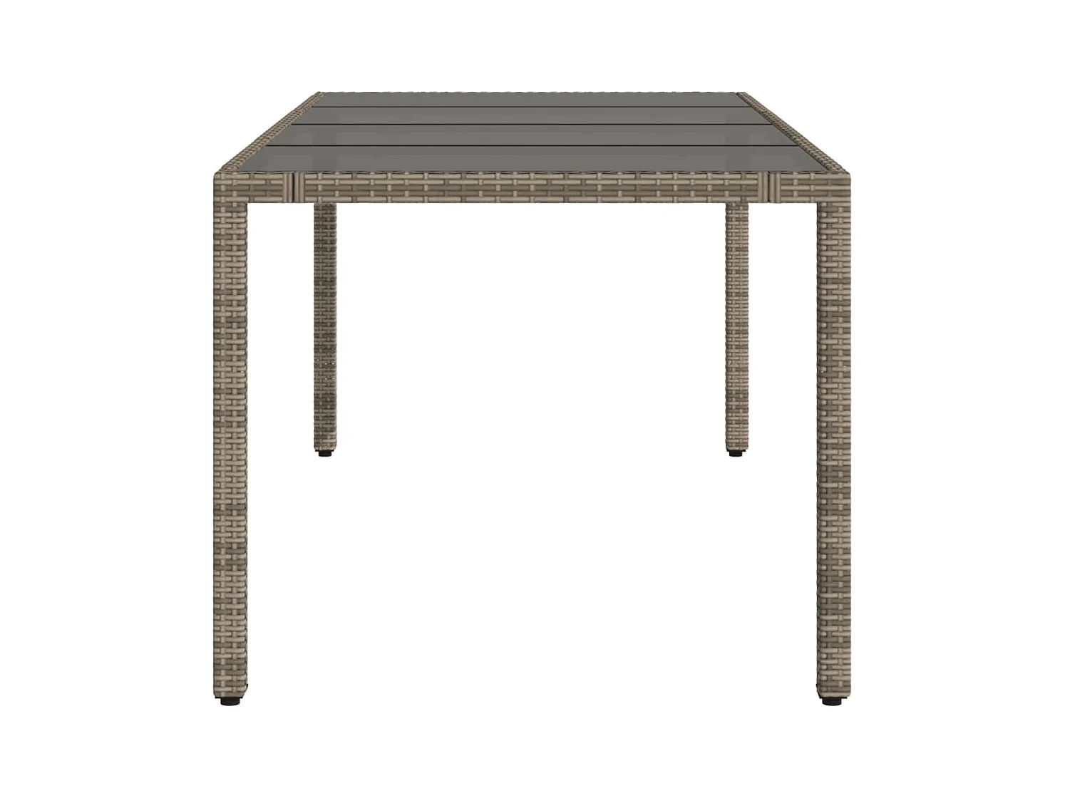 Tuintafel met glazen blad, grijs, 190x90x75cm, geweven hars