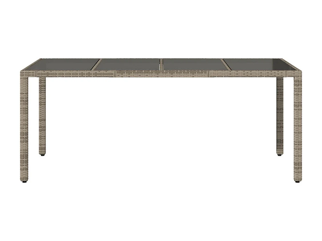 Mesa de jardín con tablero de cristal, Gris, 190x90x75cm, resina trenzada