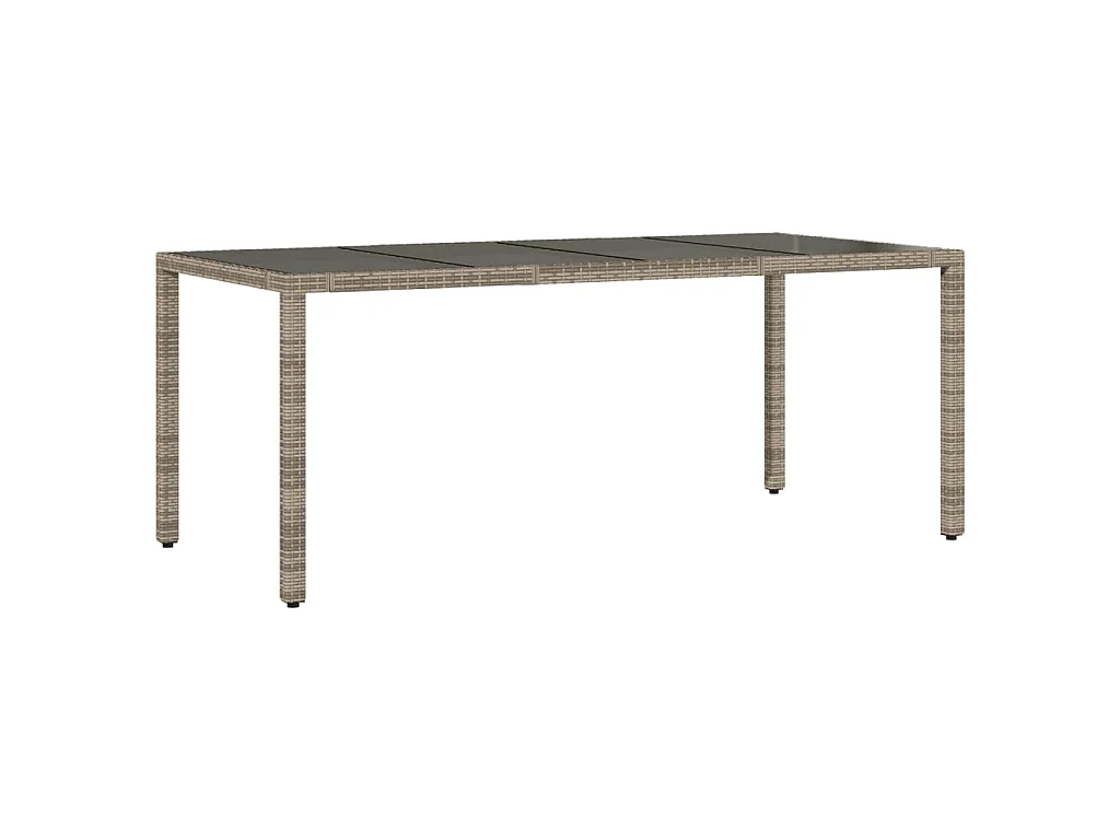 Tavolo da giardino con piano in vetro, Grigio, 190x90x75cm, resina intrecciata