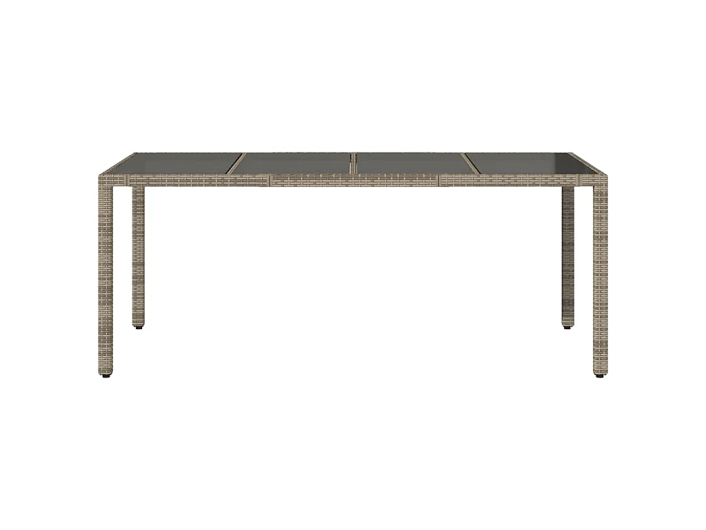Tavolo da giardino con piano in vetro, Grigio, 190x90x75cm, resina intrecciata