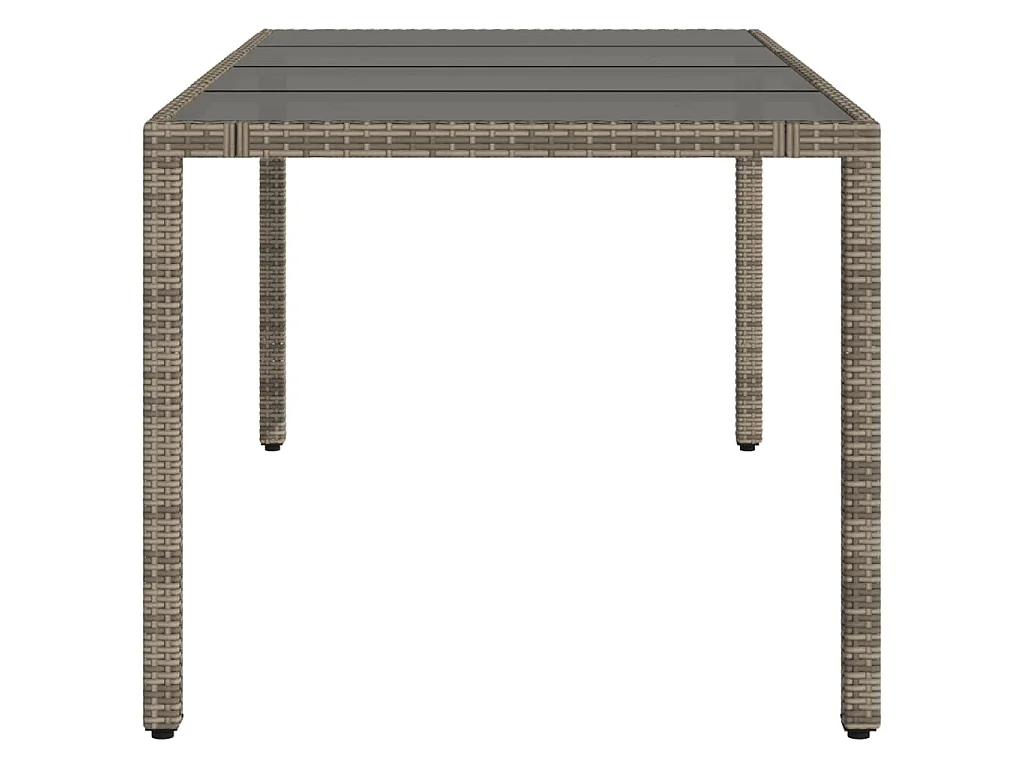 Tavolo da giardino con piano in vetro, Grigio, 190x90x75cm, resina intrecciata