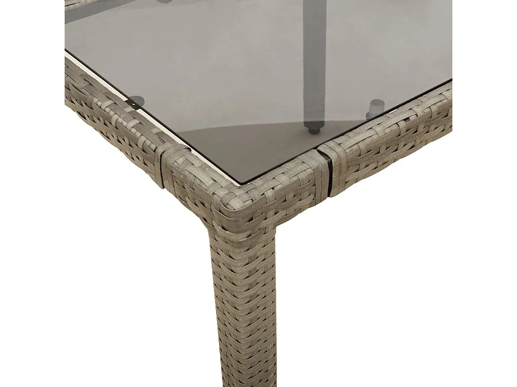 Tavolo da giardino con piano in vetro, Grigio, 190x90x75cm, resina intrecciata
