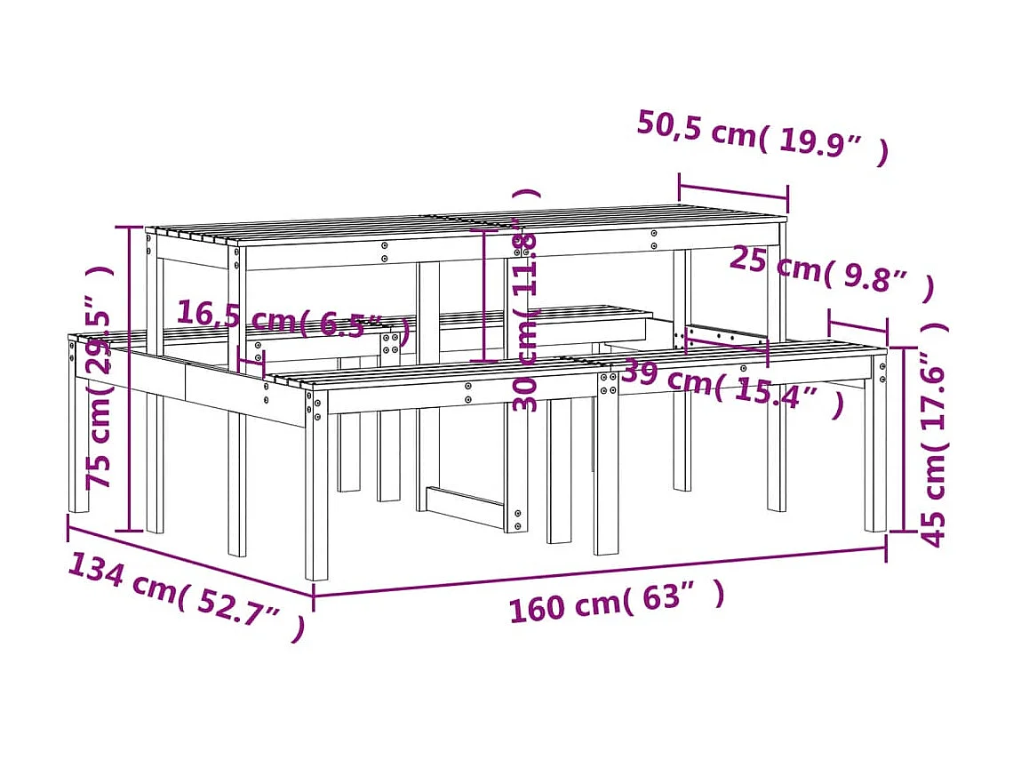 Picknicktafel 160x134x75 cm massief grenenhout