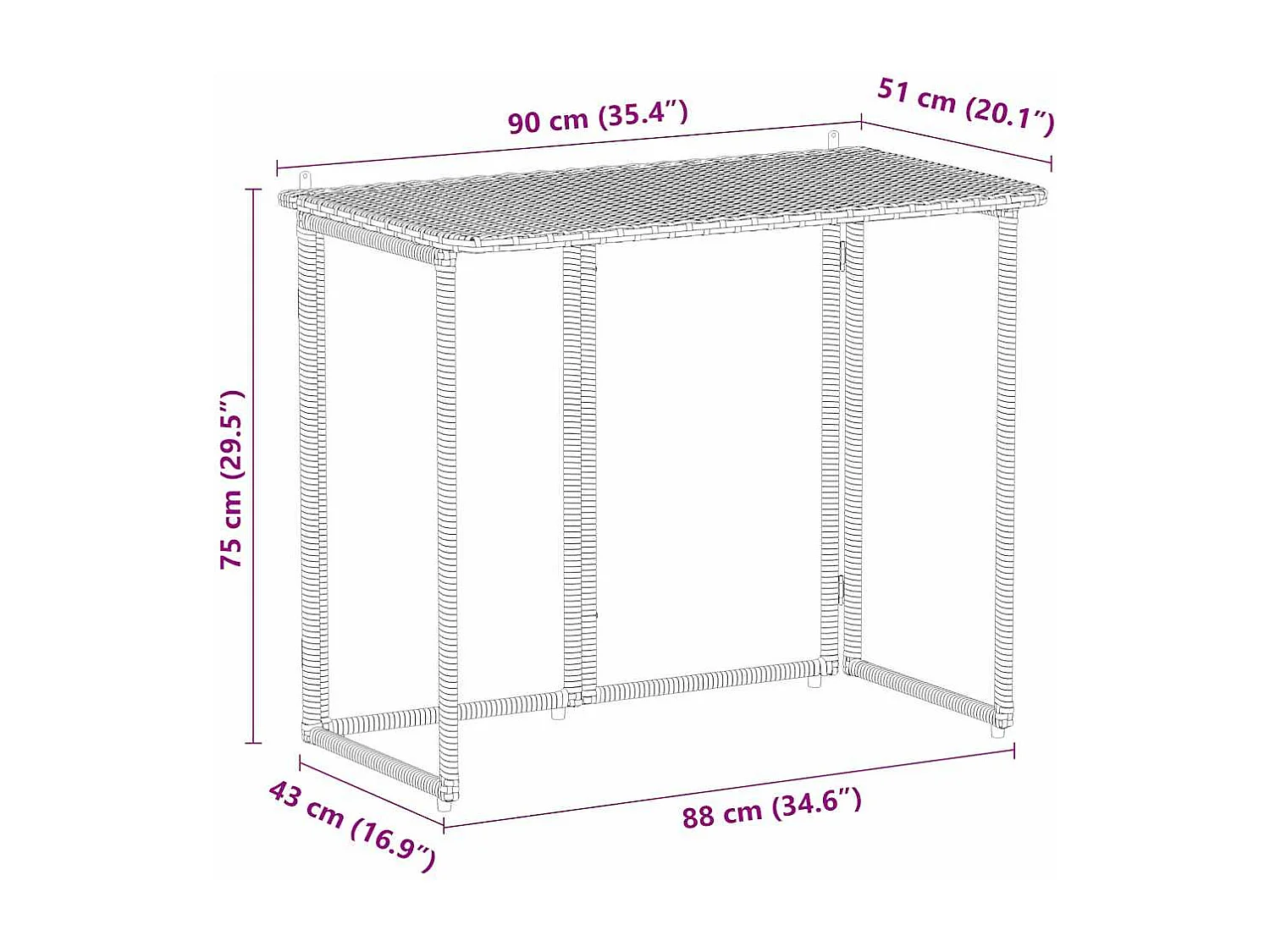 Table de jardin pliante gris 90 x 51 x 75 cm polyrotin