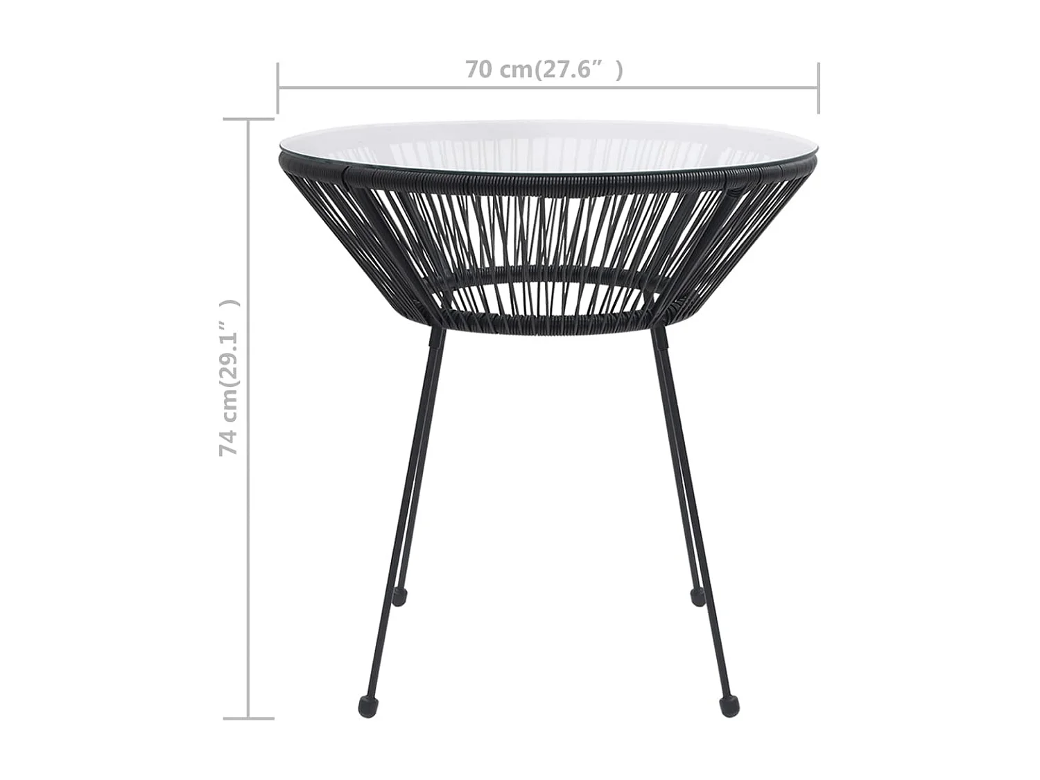 Tavolo da pranzo da giardino nero Ø70x74 cm Rattan e vetro