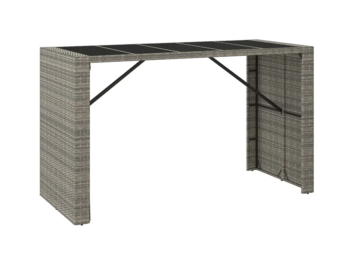 Bartafel met grijs glazen blad 185x80x110 cm polyrotan