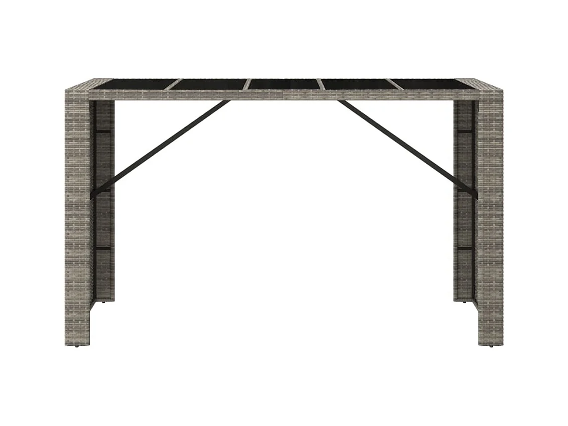 Bartafel met grijs glazen blad 185x80x110 cm polyrotan