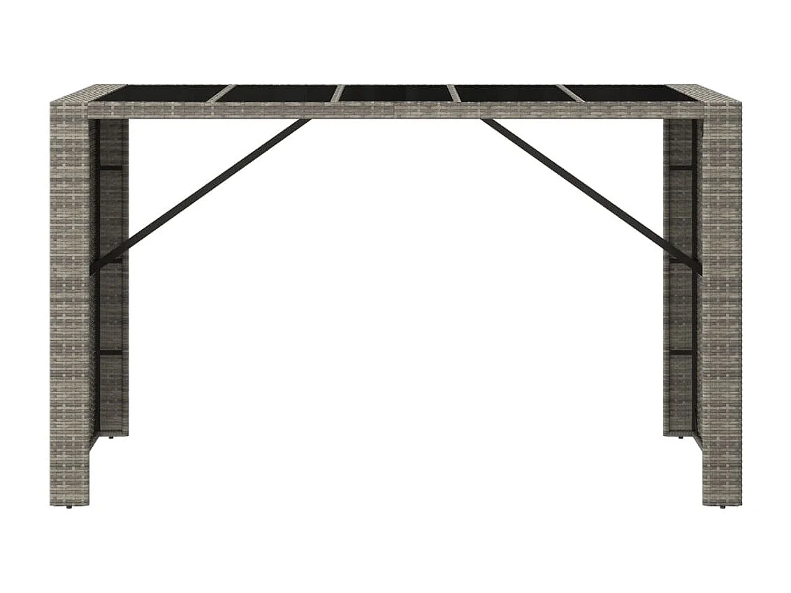 Tavolo da bar con piano in vetro grigio 185x80x110 cm in polyrattan