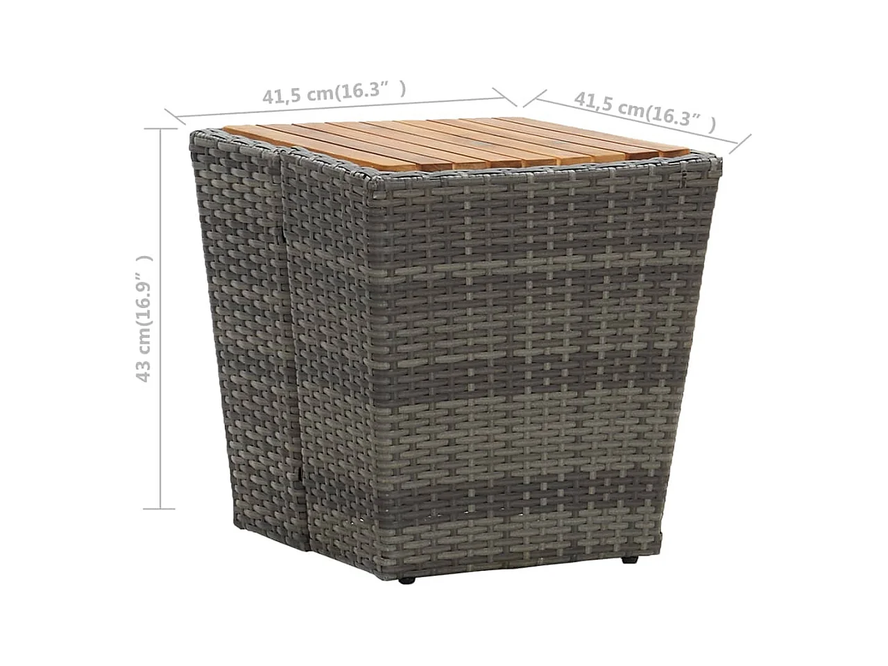 Table à thé gris 41,5x41,5x43cm résine tressée et bois d'acacia