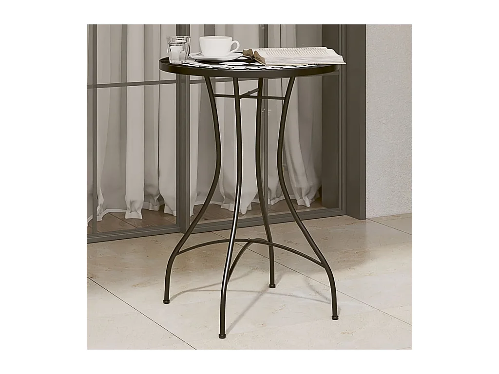 Zwart-witte mozaïek bistrotafel Ø50x70 cm keramiek