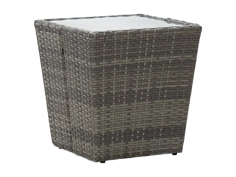 Tavolino da tè grigio 41,5x41,5x43 cm Resina intrecciata e vetro temperato