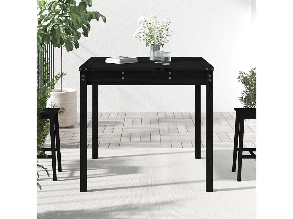 Tavolo da giardino nero 82,5x82,5x76 cm in legno massello di pino