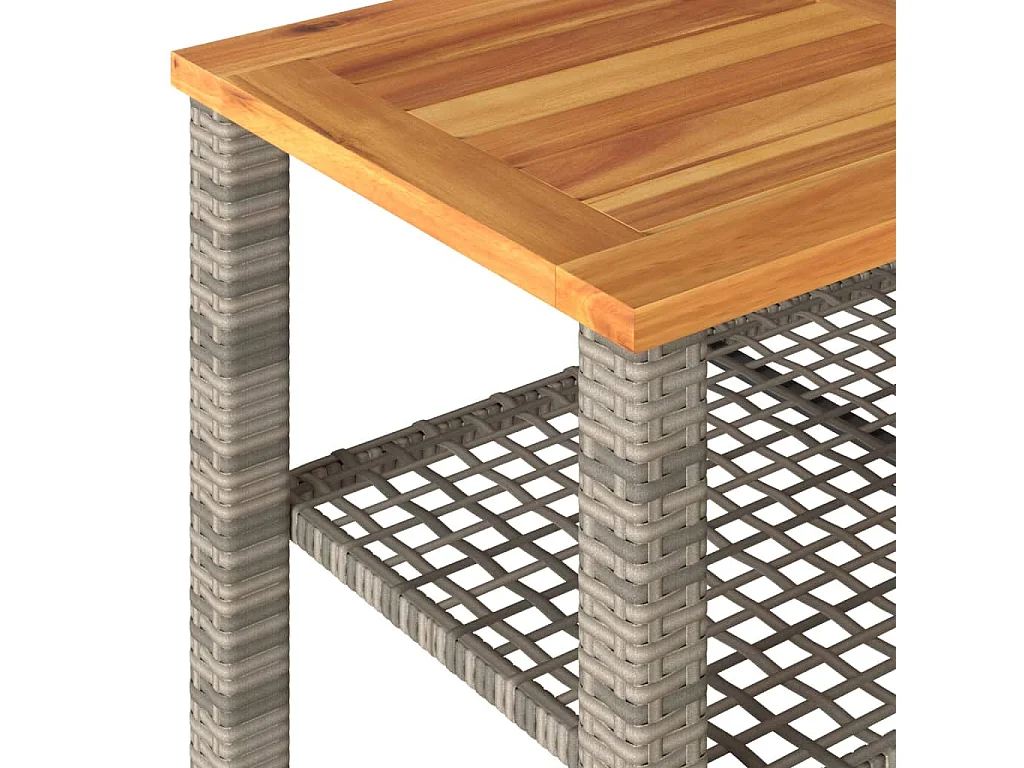 Grijze tuintafel 70x38x42 cm gevlochten hars en acaciahout