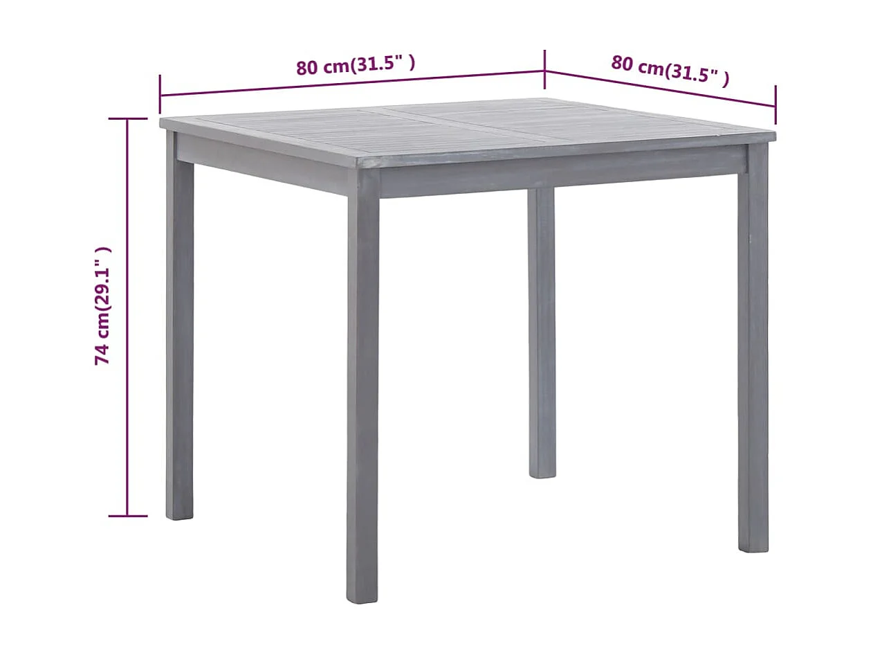 Tavolo da giardino Grigio 80x80x74 cm Legno massello di acacia
