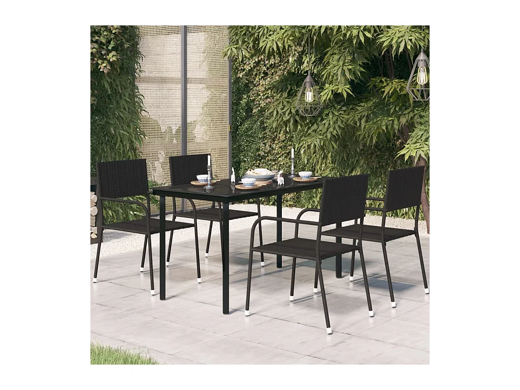 Table à dîner de jardin Noir 140x70x74 cm Acier et verre