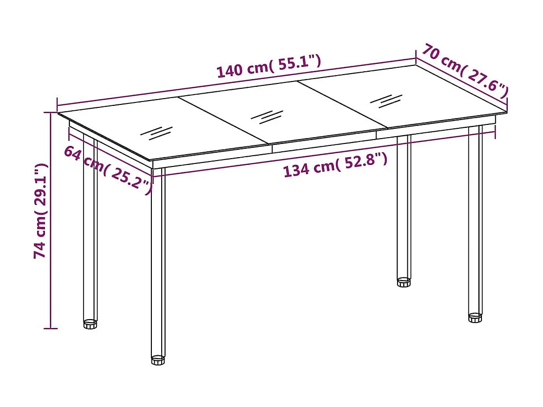 Table à dîner de jardin Noir 140x70x74 cm Acier et verre