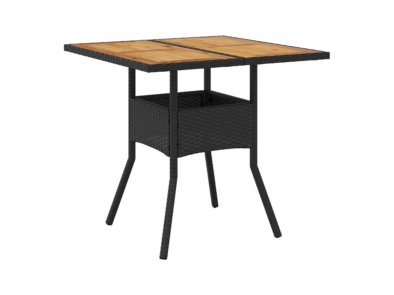 Tuintafel en blad in zwart acaciahout en gevlochten hars